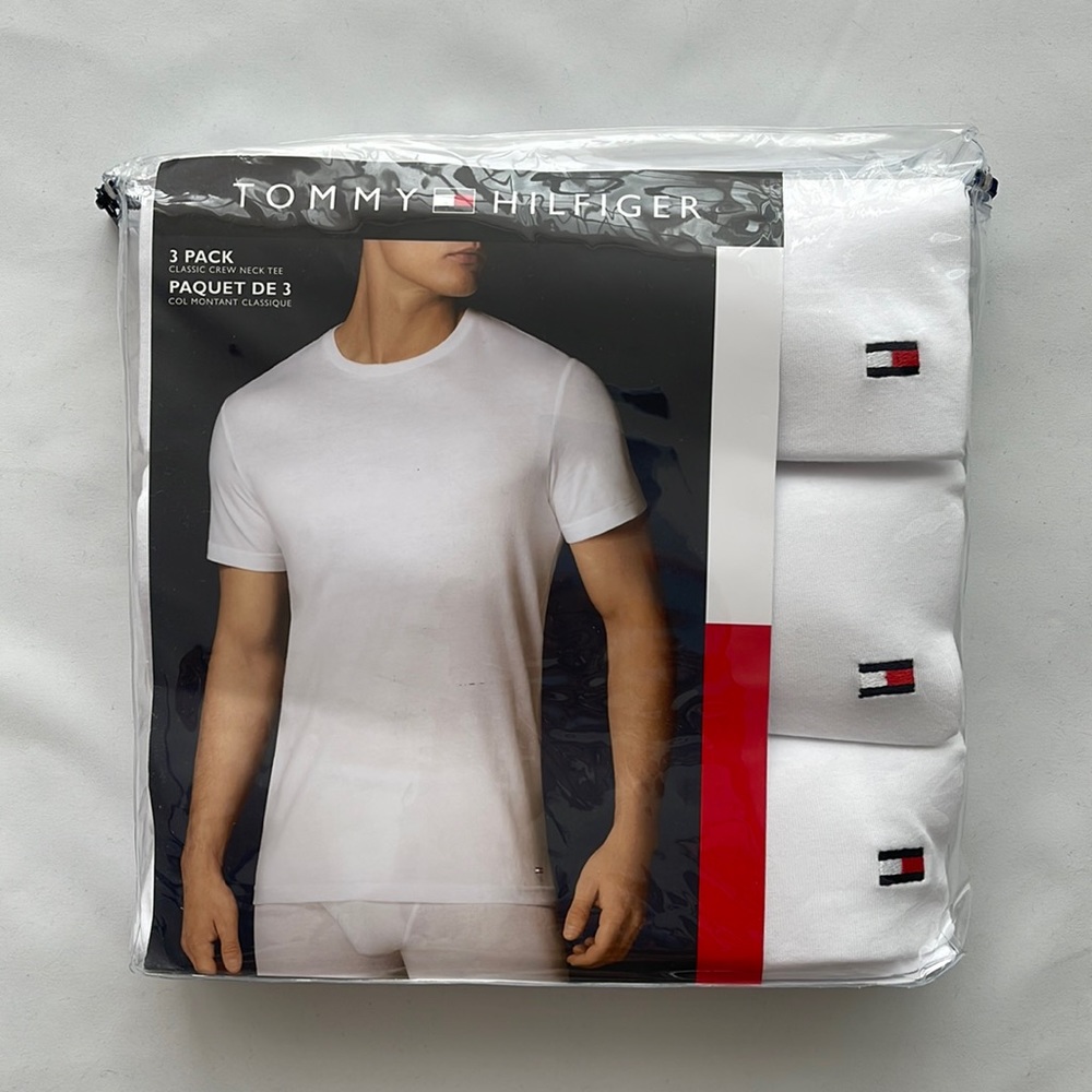 Tommy Hilfiger Men’s 3Pack Classic Crew Neck Tee White Sz Large New